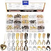Tanstic 640Pcs 5 Colors Metal Necklace Pinch Clip Kit, Mixed Snap Pinch Clip Bail Clasps Necklace Dangle Charm Pendant Clasps Claw Bail Hook Pendant Connectors Clasp for Jewelry Craft Making
