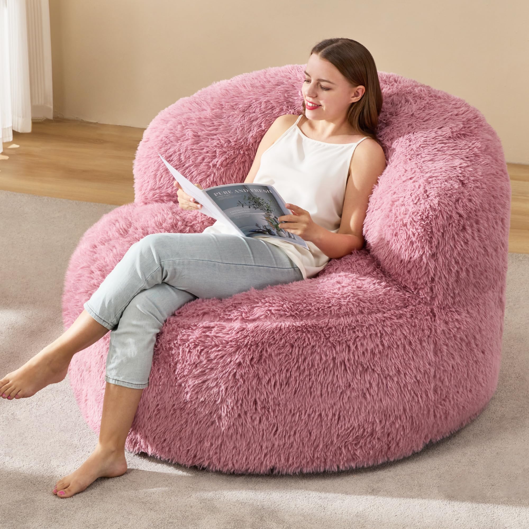Sofa Chair Hobestluk Bean Bag Chair Giant Bean Bag Sofa Memory Foam Bean Bag Chairs For Adults, Bean Bag Couches Faux Leather Bean Bag Chairs For Living Room Beanbag Chair