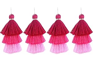 KONMAY 4pcs Tri-Layered Tassels with Hanging Loop for Jewelry Making, Clothing
