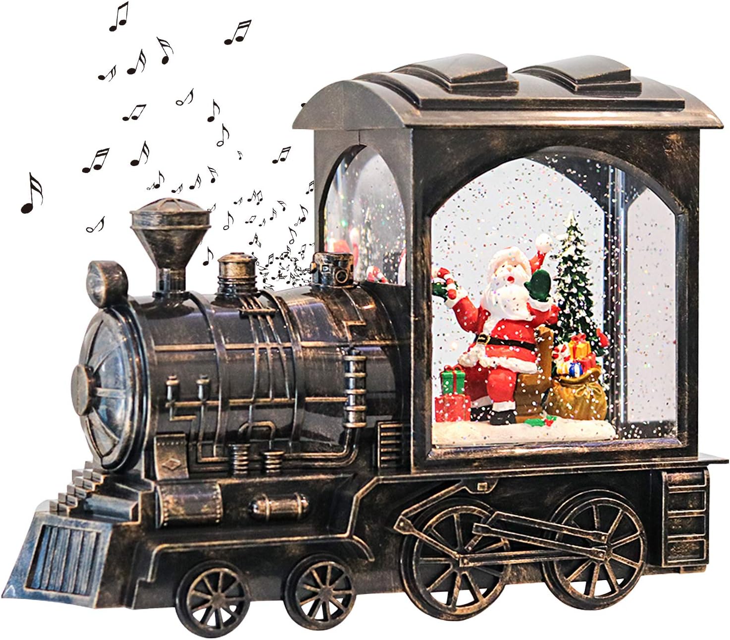 Snow Globes - GenSwin Music Lighted Train Snow Globe Lantern Water Snowing Glittering Battery Operated with Timer, Christmas Santa Claus Musical Lighted Home Decoration and Gift(Copper)