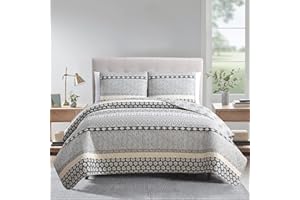 DREAMCLOUD HOME Bohemian Quilt Set Full Queen Size 3 Piece, Nadia Striped Pattern Printed Bedding Coverlet Set, Lightweight Soft Reversible Bedspread Sets for All Season (1 Quilt & 2 Pillow Shams)