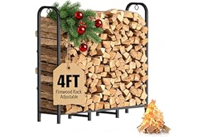 Gtongoko 4ft Heavy Duty Metal Firewood Rack Outdoor Indoor Fire Wood Holder Rack for Fireplace, Log Racks for Firewood Outdoor, Wood Pile Storage Organizer, Black