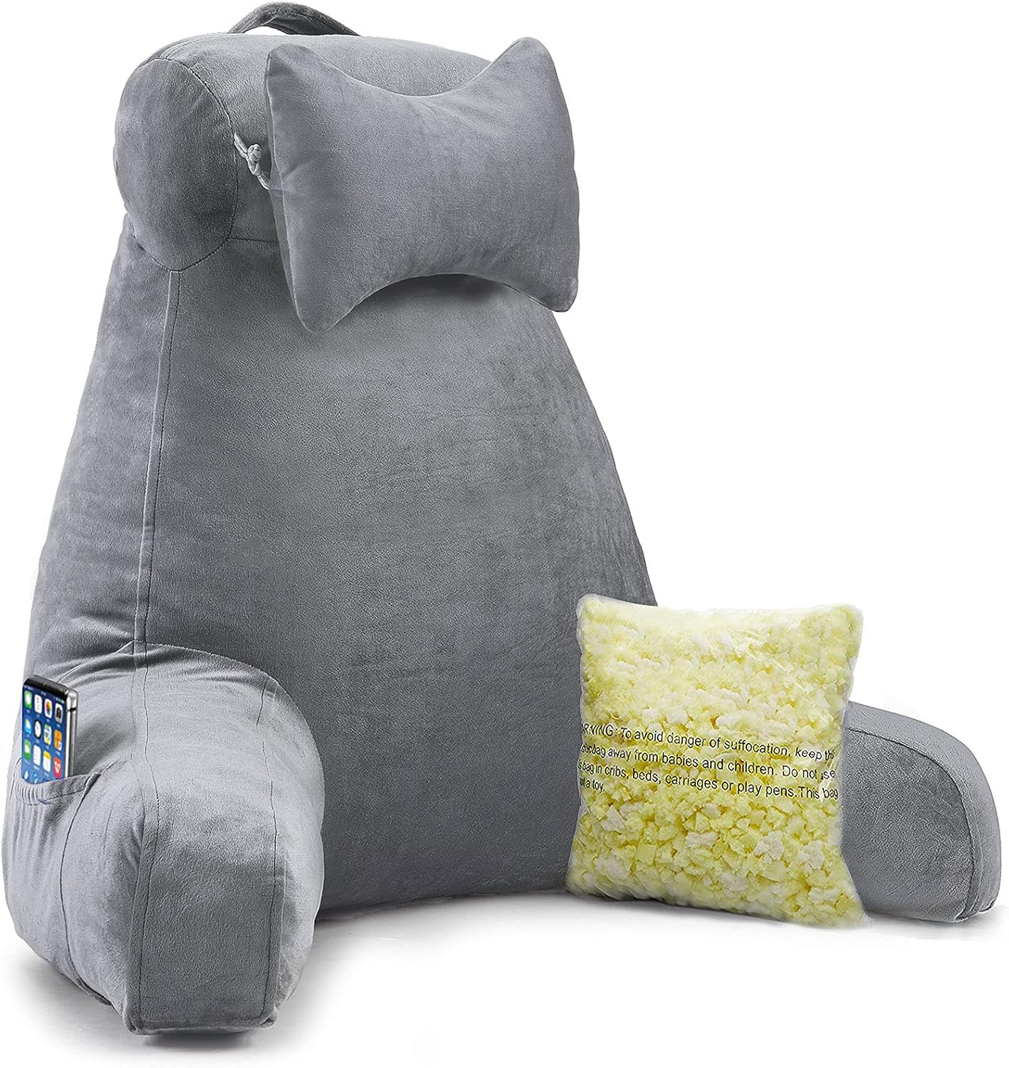 Vekkia Bed Rest Reading & Neck Pillow, Bonus Multifunction Detachable Pillow, Ergonomic Design. Perfect Back Support for Adults Reading/Watching TV/Sitting in Bed - Extra Foams Incl. Large- 23.5': Home & Kitchen
