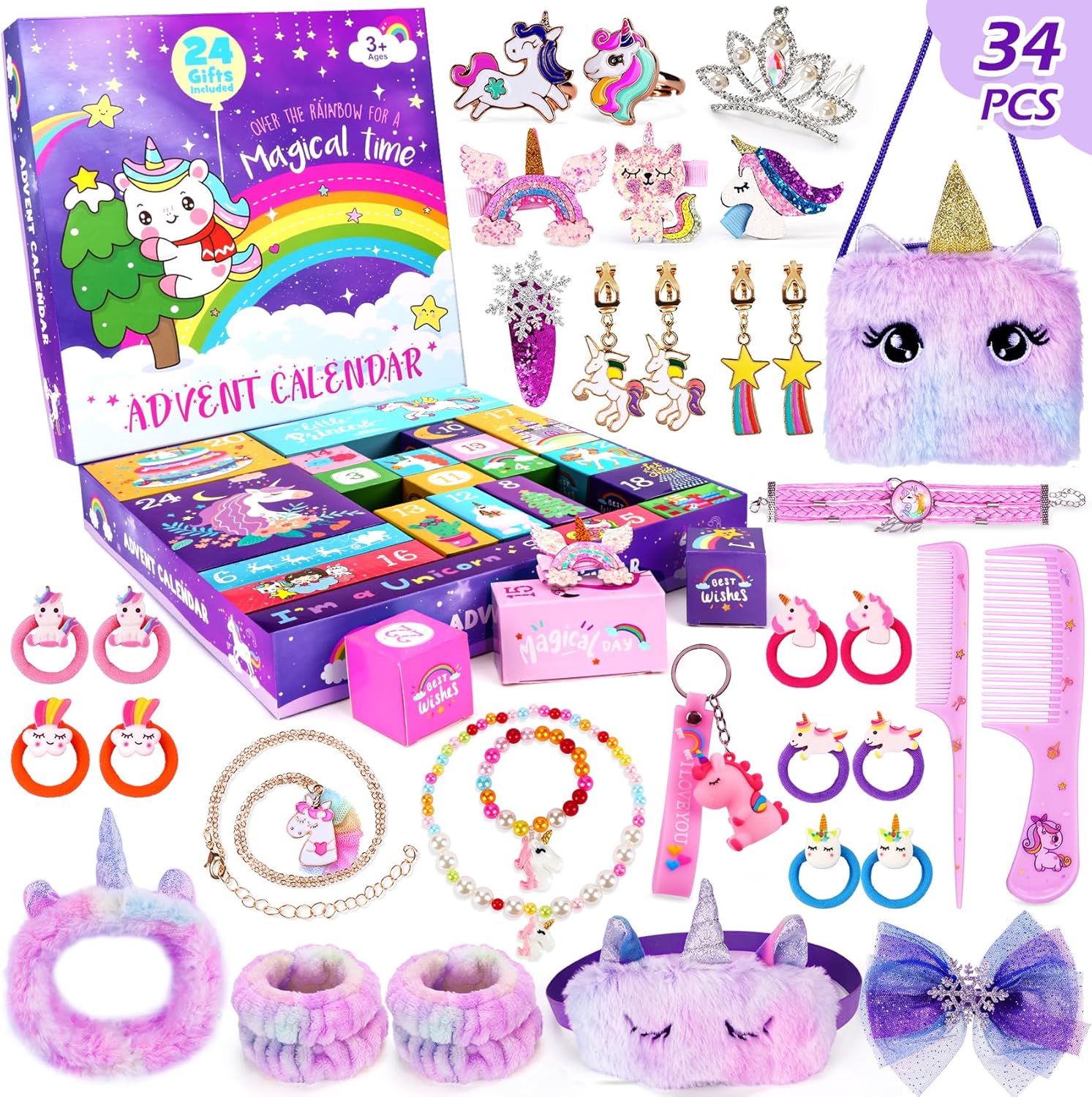 Advent Calendars - Advent Calendar 2023 Girls 24 Days Christmas Countdown Calendar Kids Unicorn Hair Accessories Surprise Gift Box Girls Christmas Gifts for 4 5 6 7 Year old Xmas Stocking Stuffers Christmas Party Pavor