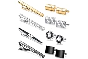 YADOCA Tie Clip Cufflinks Set for Men Necktie Tie Bar Clips Business Shirts Tuxedo Wedding Gift with Box Silver-tone Gold-tone Black