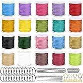 Fesorsi Wax Thread 20 Colors, 20 Rolls 1mm Bracelet Cord, String for Bracelet Making 500 Yard, Waterproof Not Fading, Comes with 100 Keychains and 4 Clips, for DIY Necklace