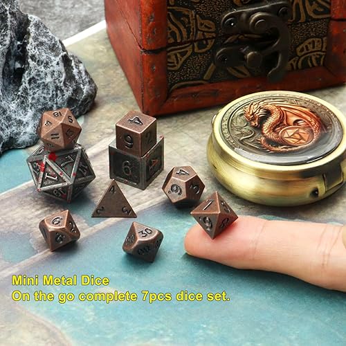 Haxtec 3Pack Mini Dice Set with Keychain Dice Case 10mm Mini Metal