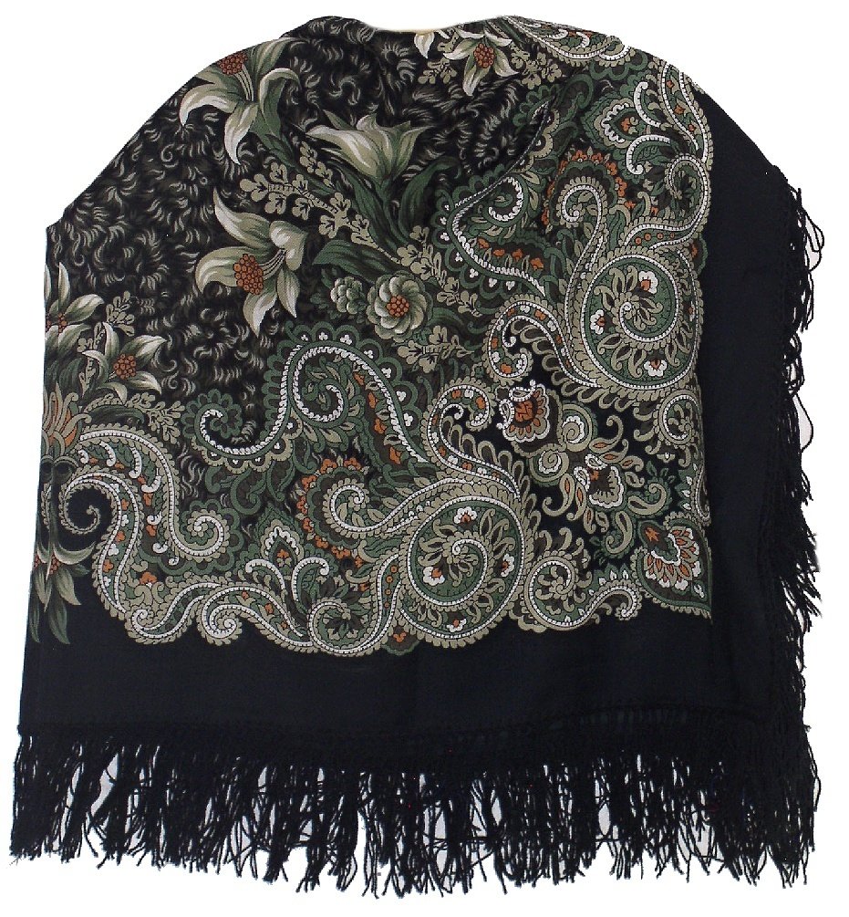 Pavlovoposadskiy Platok Women's Russian Wool Shawl With Wool Fringes Pavlovoposadskiy Platok Women's Russian Wool Shawl With Wool Fringes