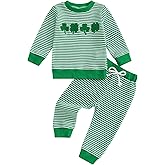 FIOMVA Toddler Baby Girl St Patricks Day Outfit Clover Shamrock Embroidery Sweatshirt Pants Set Spring St Patricks Clothes