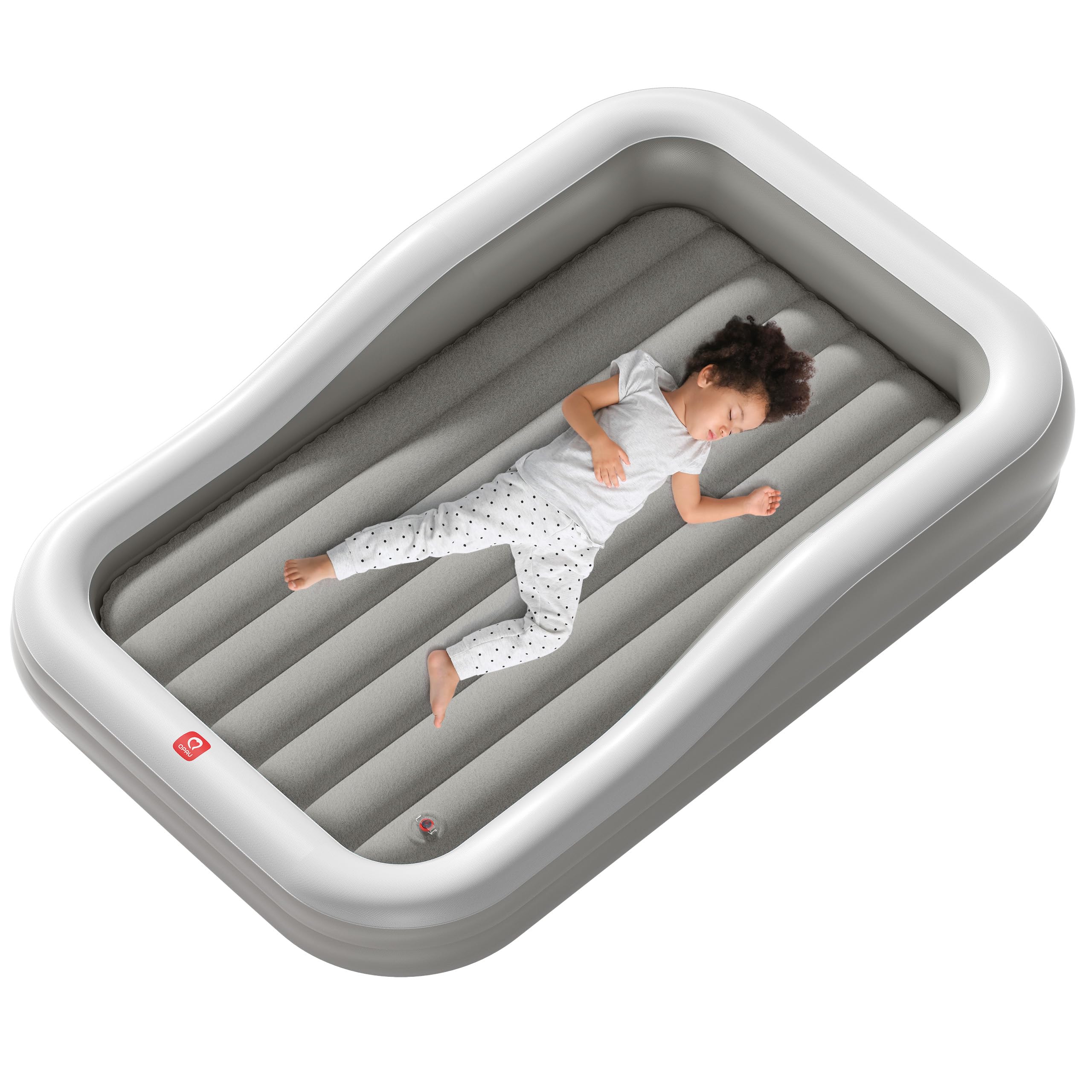 Photo 1 of QPAU Inflatable Toddler Travel Bed with 3-Sided Safety Bumpers, Extra Large Kids Air Mattress, Includes Detachable Mattress, Portable for Camping, Travel, Home Use (Grey)