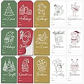 AUDREE 210 Pcs Christmas Gift Tags Stickers - Self-Adhesive Red, Green & Gold Holiday Label Set - 15 Festive Designs for Xmas Gifts, Boxes, Cards & Wrapping