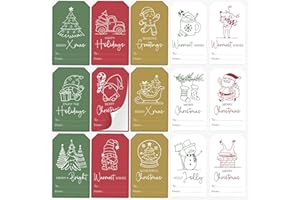 AUDREE 210 Pcs Christmas Gift Tags Stickers - Self-Adhesive Red, Green & Gold Holiday Label Set - 15 Festive Designs for Xmas Gifts, Boxes, Cards & Wrapping