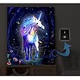 Dohwa blingco Unicorn Lighted Canvas Wall Art LED Framed Picture with Timer, Battery Operated Poster Anxiety Relief Bedroom Decoration Home Decor Gift (Shiny Unicorn)