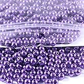 1200pcs Pearl Beads for Crafts, 6mm Round Pearl Beads with Hole for Jewelry Making DIY Craft Bracelet Necklace and Vase Filler （Purple）