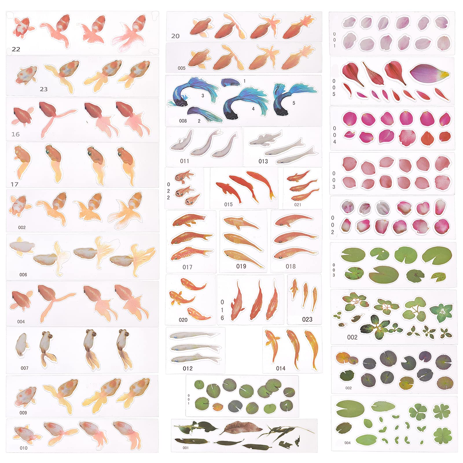 OLYCRAFT 35 Sheets 3D Goldfish Film Stickers Koi Pond Painting Sticker Goldfish Lotus Leaf Resin Stickers Transparent Resin Decorate Sticker for Craft Art Scrapbooking Wall Calendars Decor