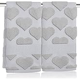 Xkdamai 2 Pcs 3D Heart Valentines Day Hand Towels for Bathroom 100% Cotton Grey Jacquard Decorative Bath Towels Holiday Kitchen Dish Towels Valentines Bathroom Decor Gift 13.7 x 29.5 Inch (Grey)