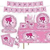 170 Pcs Girl Party Plates for Princess Pink Party Decoration, Serves 24 Guests Plates and Napkins Cup Tablecloth Dinnerware for Princess Doll Theme Girl Birthday Party Tableware (24 Guests)