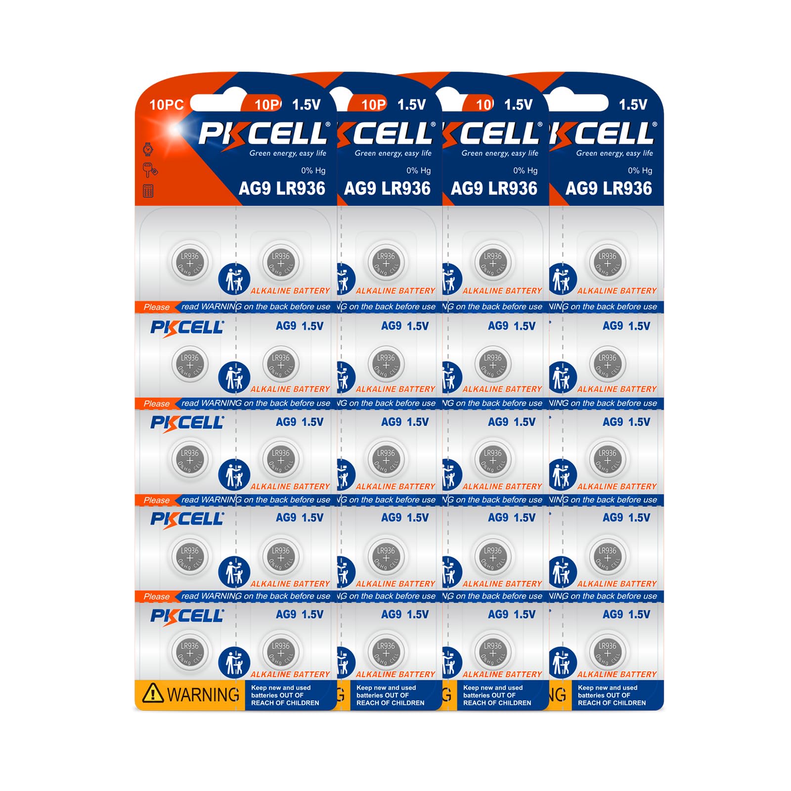 Photo 1 of PKCELL 394 380 Watch Battery (40-Pack) AG9 LR45 SR936sw Battery 1.5V Button Coin Cell Batteries (40 Count (Pack of 1))