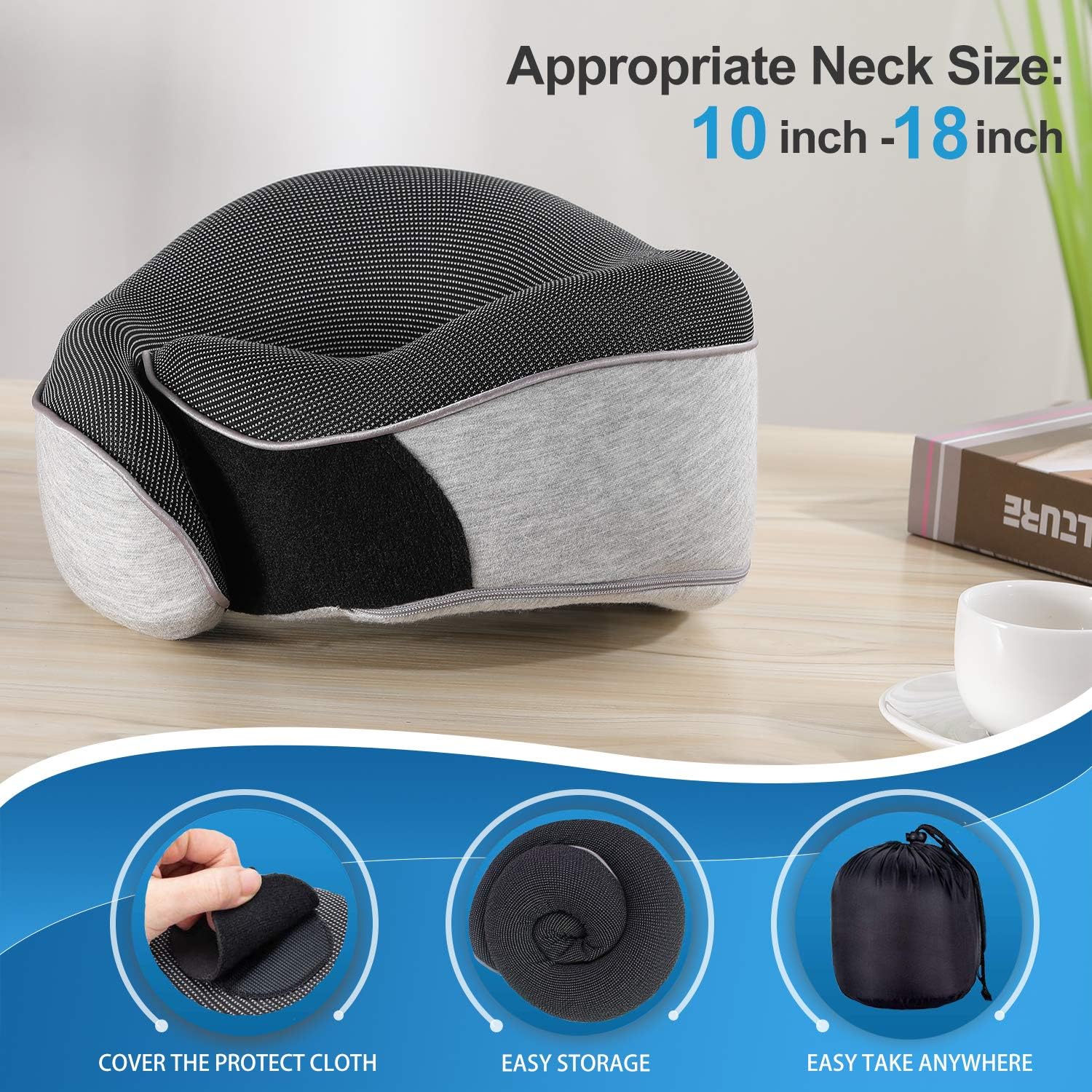 UTOU Travel Pillow 100% Pure Memory Foam Pillow for Airplanes&Car New Ergonomic Design Super Soft Full Neck Chin Support Recliner Best Surround Adjustable Pillow Sleep Gray: Home & Kitchen