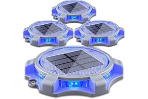 SIEDiNLAR Solar Deck Lights Outdoor 2 Modes LED Driveway Markers Dock Light Solar Powered Waterproof for Step Walkway Ground Stair Pathway Yard Road Garden 4 Pack (Blue/Red)