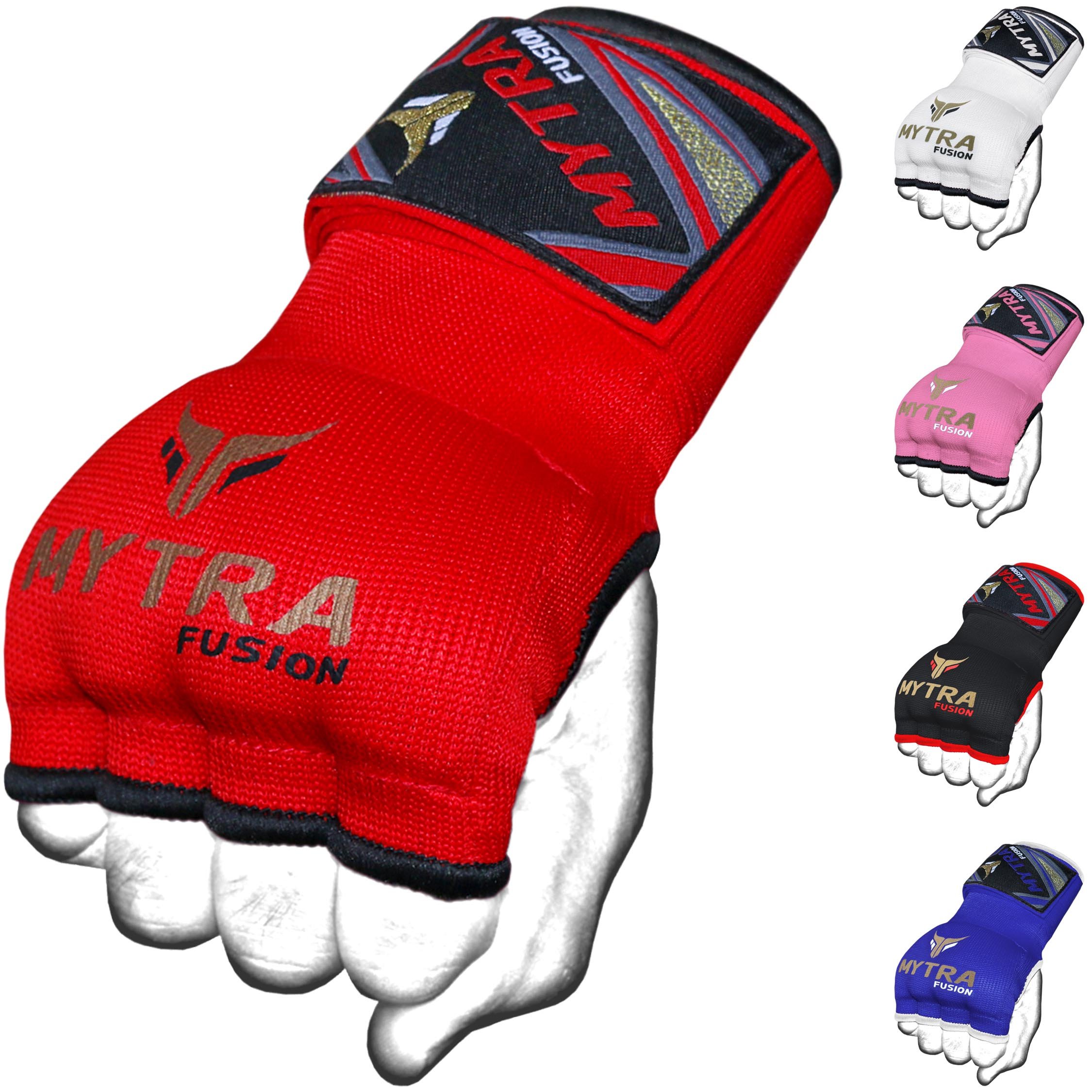Mytra Fusion Gel Padded Boxing Inner Gloves for Men & Women - Adult Knuckle Protection Boxing Wraps with 80cm Quick Elastic Wrist Strap for MMA, Muay Thai, Kickboxing & Martial Arts (Red, S/M)