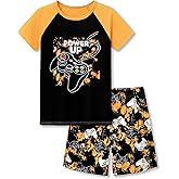 Tebbis 2-Piece Cozy Pajamas For Little/Big Boys Gamer Yellow Short Sleeves Cool PJs Set Kid Size 6-18
