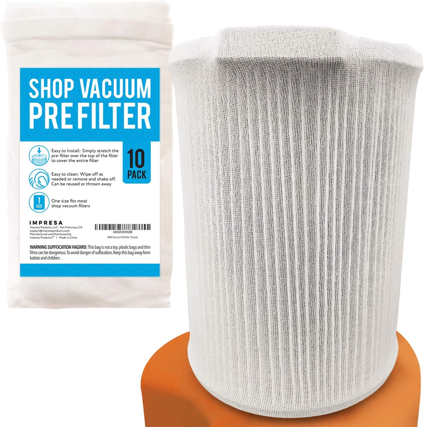 [10 Pack] Shop Vacuum Filter Cover To Reduce Dust Build Up - Reusable, Washable Vacuum Bags - Shopvac Prefilter, Fits Most Canister Vacuums: Appliances