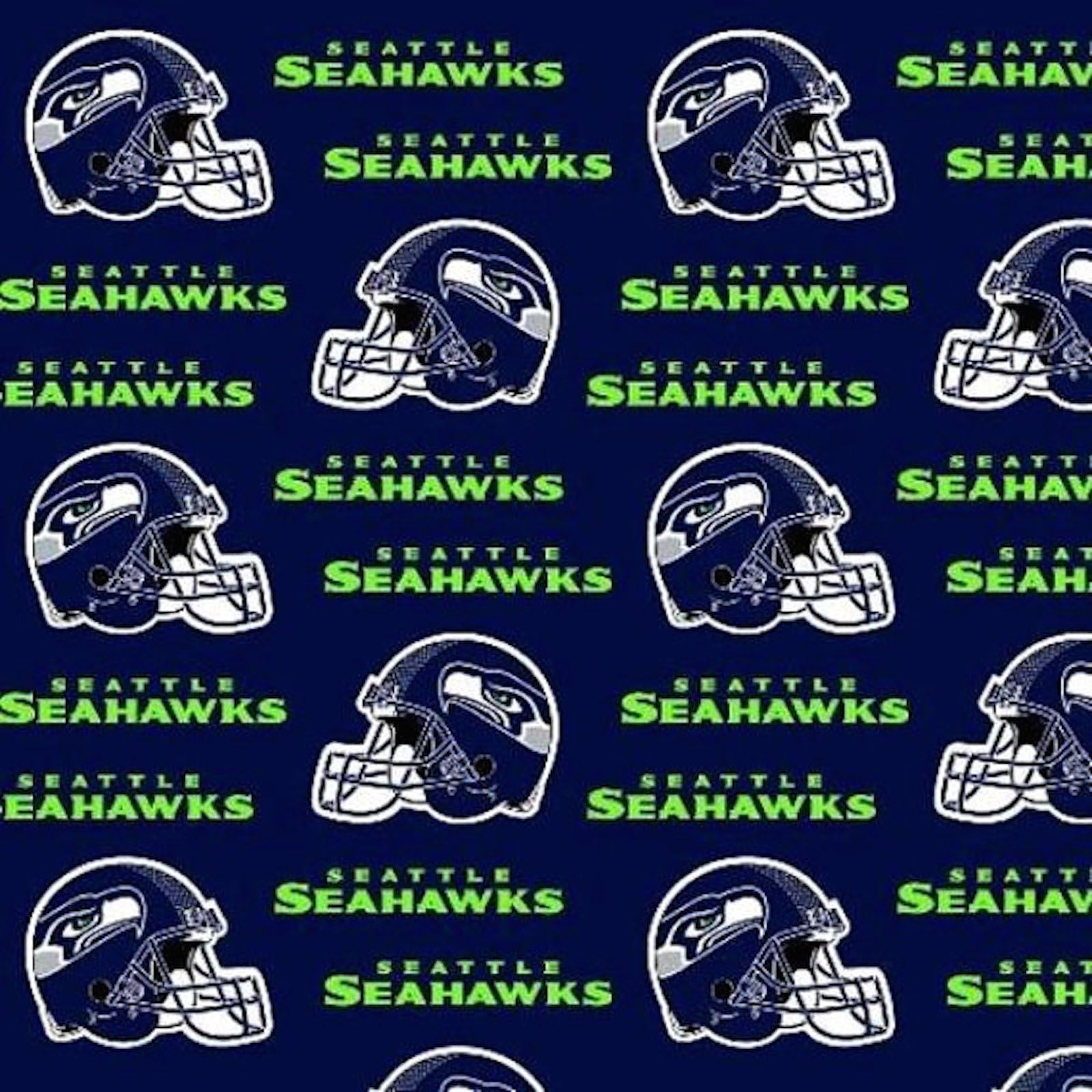 Seattle Seahawks 100% Cotton NFL Designer Fabric by the Yard (0.9m) Football Helmet and team logo Navy / Green 60" Widex2133;