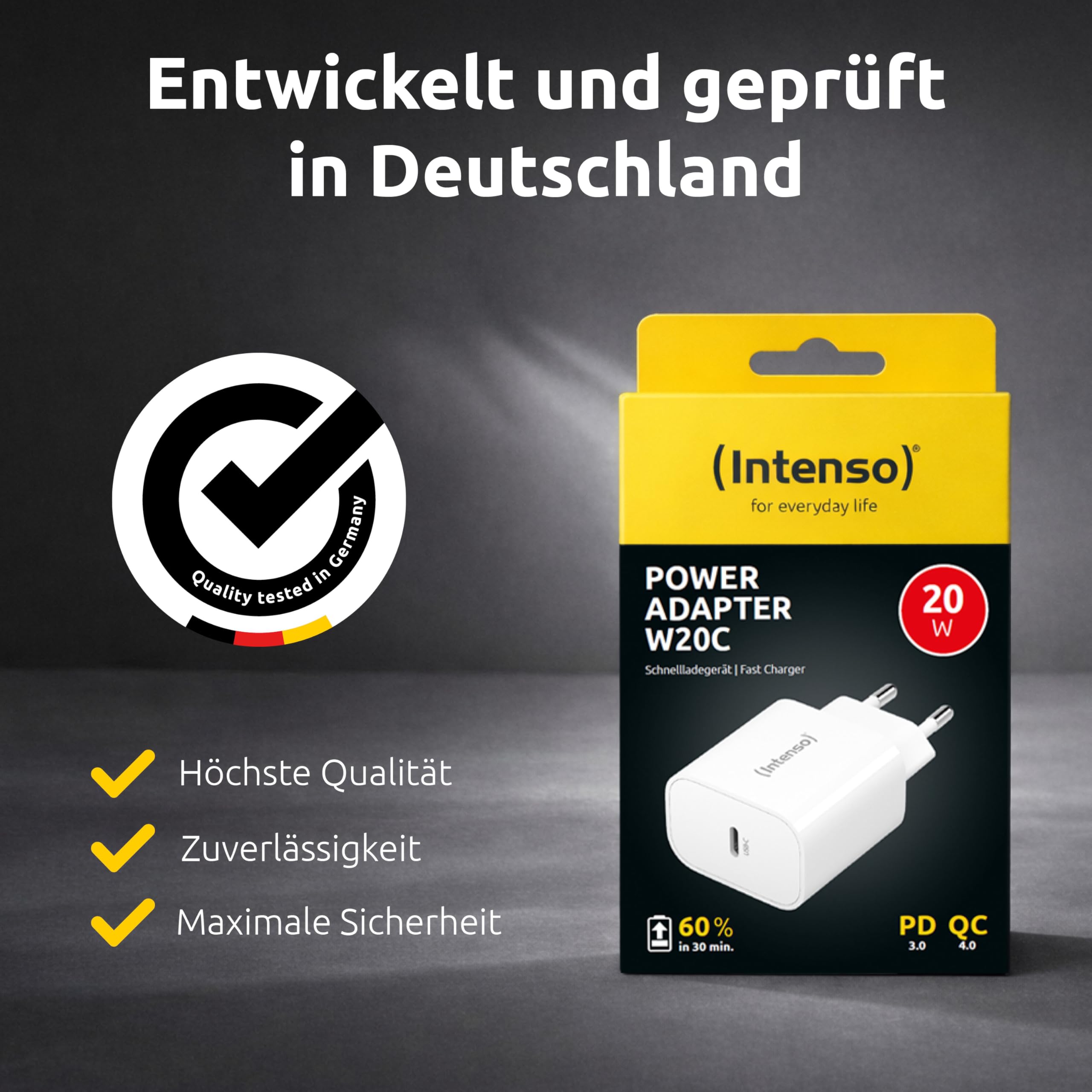 Intenso 20W USB-C Ladegerät mit Power Delivery (PD 3.0) & PPS – Schnellladegerät mit EU-Stecker – USB-C Netzteil kompatibel mit iPhone 15/16/17, Samsung Galaxy, Google Pixel, weiß 7
