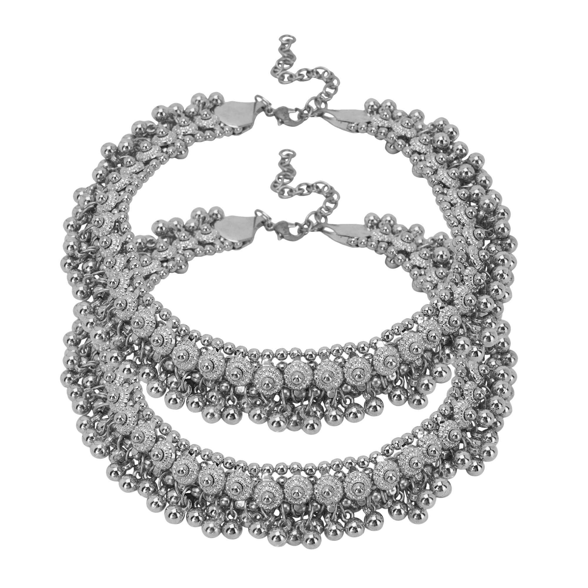 Jwellmart Set of Indian Oxidized Polish Designer Ghungroo Bollywood Anklets Ethnic Wedding Fashion Jewelry for Women and Girls