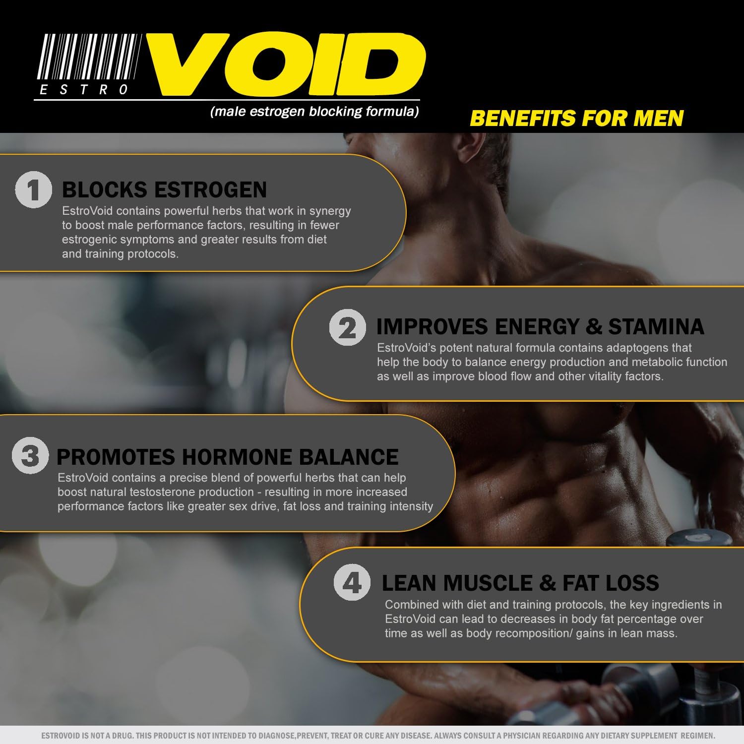 EstroVoid | Estrogen Blocker for Men |1500mg Natural Aromatase Inhibitor, Anti Estrogen, and Testosterone Booster Supplement - Boost Performance, Mood, Energy and Stamina: Health & Personal Care