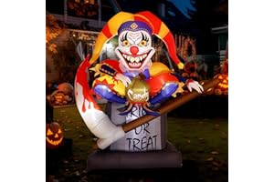 WBHome 6 Ft Halloween Inflatable Clowns Scythe Tombstone Outdoor Decorations, Day of The Dead Blow Up Yard Decor with Built-in LED Light (Plug in) for Lawn Home Dia de Los Muertos Party Indoor Outdoor