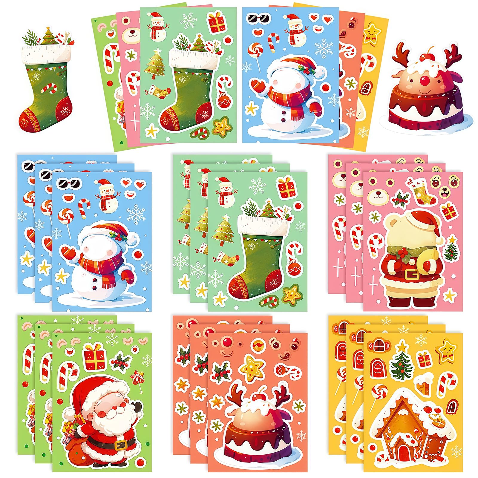 Christmas Make Your Own Sticker，Stocking Stuffers for Kids - DIY Christmas Crafts for Kid - Kids Xmas Decorations Gifts Games Party Favors Supplies (18 Sheets)