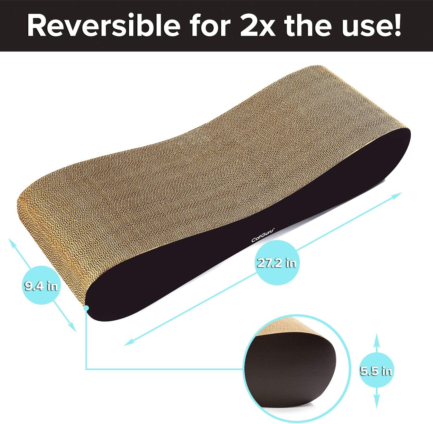 CatGuru Cat Scratcher, XL Cat Scratching Post (27x10x5 in), Premium Cat Scratch Pad, Cardboard Cat Scratchers, Reversible Cat Scratching Pad, Cat Corrugated Scratching Bed, Best Cat Scratcher Lounge: Health & Personal Care