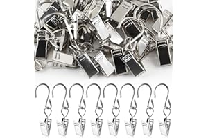 FLYCOCO 50PCS Small Hook Curtain Clip 1.4 Inch Stainless Steel Metal Hanger Cramp with Catch for Curtains Photos Home Decor Outdoor Christmas Birthday Party Wire Frame Crafts Display Decoration (Silver)