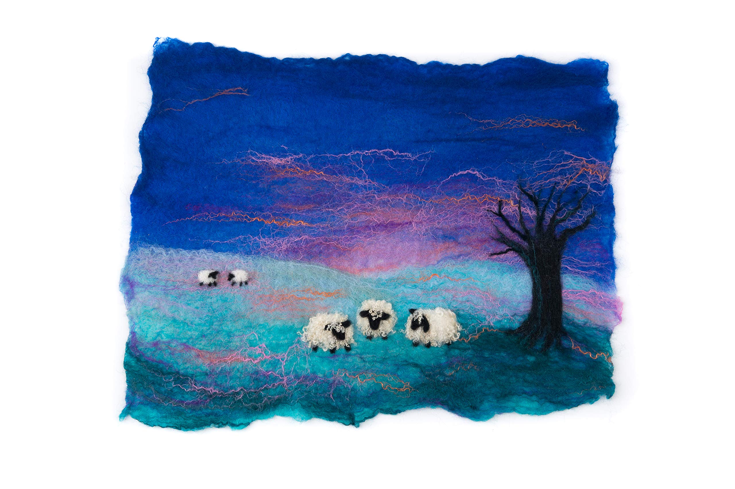 Artfelt Winter Sheep Picture Felt kit- a Carefully Designed Felt Making kit to Make a Lovely Winter Sheep Picture with a Colourful Sunset.
