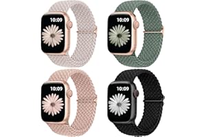 DaQin 4 Pack Braided Solo Loop Compatible with Apple Watch Band 38mm 40mm 41mm 42mm 44mm 45mm 49mm Women Men, Adjustable Stretchy Soft Nylon Strap for iWatch Series 9 8 7 6 5 4 3 2 1 SE Ultra/Ultra 2