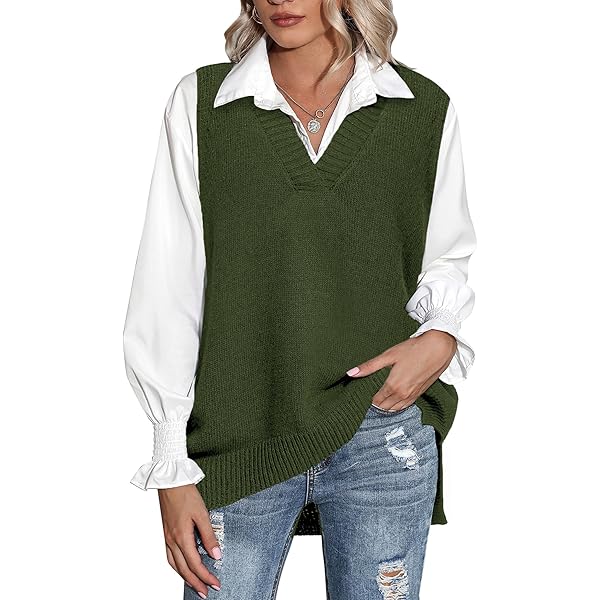 トップス NKNIT V-neck KNIT vest LVOFTJU Sweater Vests For Women 2024,Chunky Cardigan