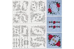 DOODLREAM 38Pcs Rose Lace 4 Sheets Water Soluble Embroidery Pattern Stabilizers, Stick and Stitch Embroidery Stickers, Hand Sewing DIY Rose Lace Embroidery Papers