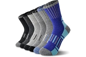TOAMOUR Kids Merino Wool Hiking Socks, 6 Pairs Boys Girls Winter Warm Thick Thermal Socks, Boot Cushion Crew Socks
