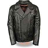 Men's Black Leather Motorcycle Riders Pistol Pete Jacket LKM1760 w/Multi-Utility Pockets