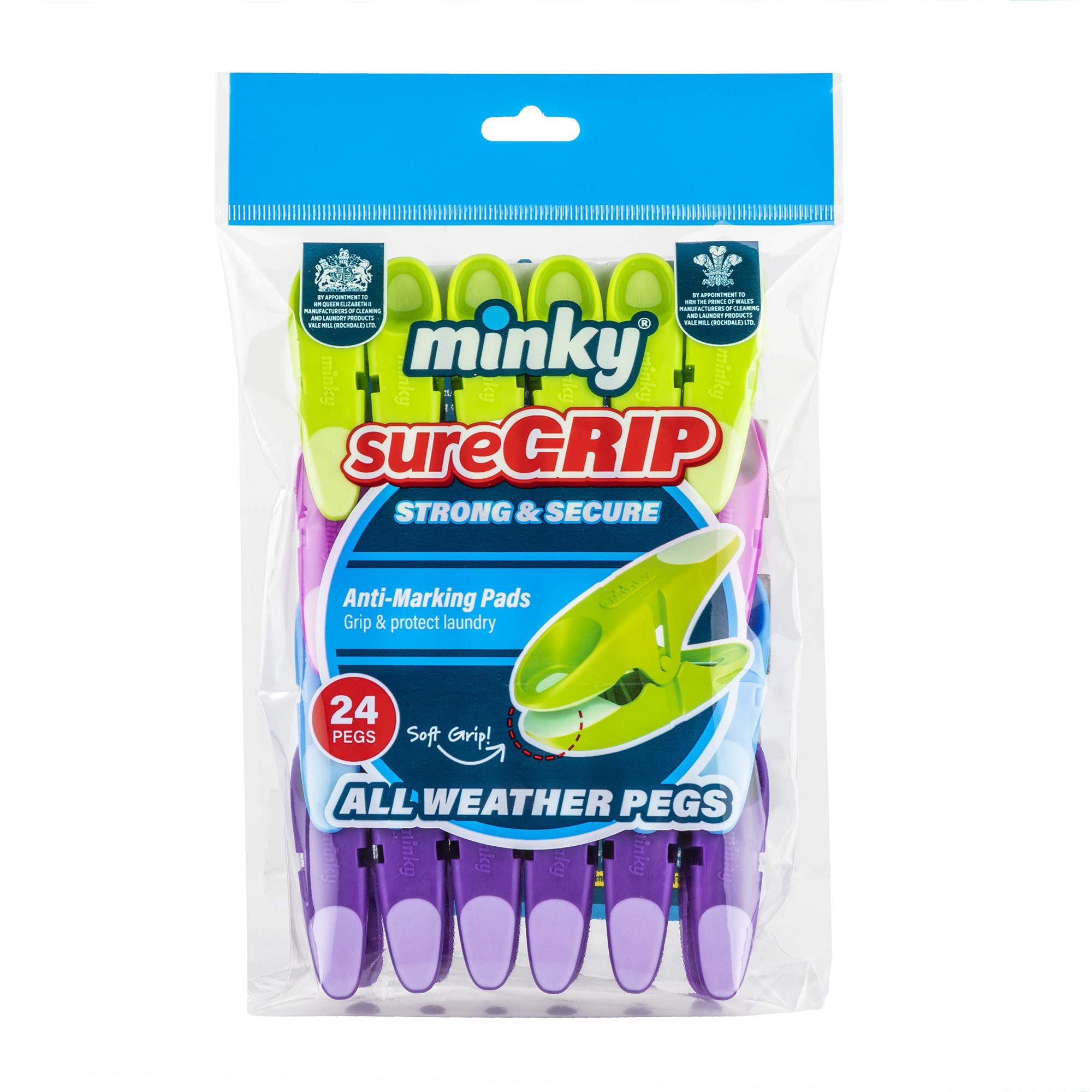 Minky SureGrip Pegs, Assorted color, Pack of 24