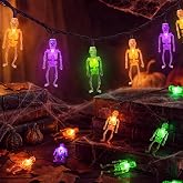 8.5FT 10 LED Outdoor Halloween Skeleton String Lights Plug In, Waterproof | Connectable, Hanging Multicolor Halloween Skull Lights UL Listed for Indoor Backyard, Patio, Porch, Party Decor, Black Wire