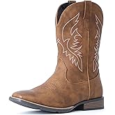 IUV Cowboy Boots For Men Square Toe Western Boot Durable Retro Classic Embroidered Pull On Boot Slip Resistant Country Boots