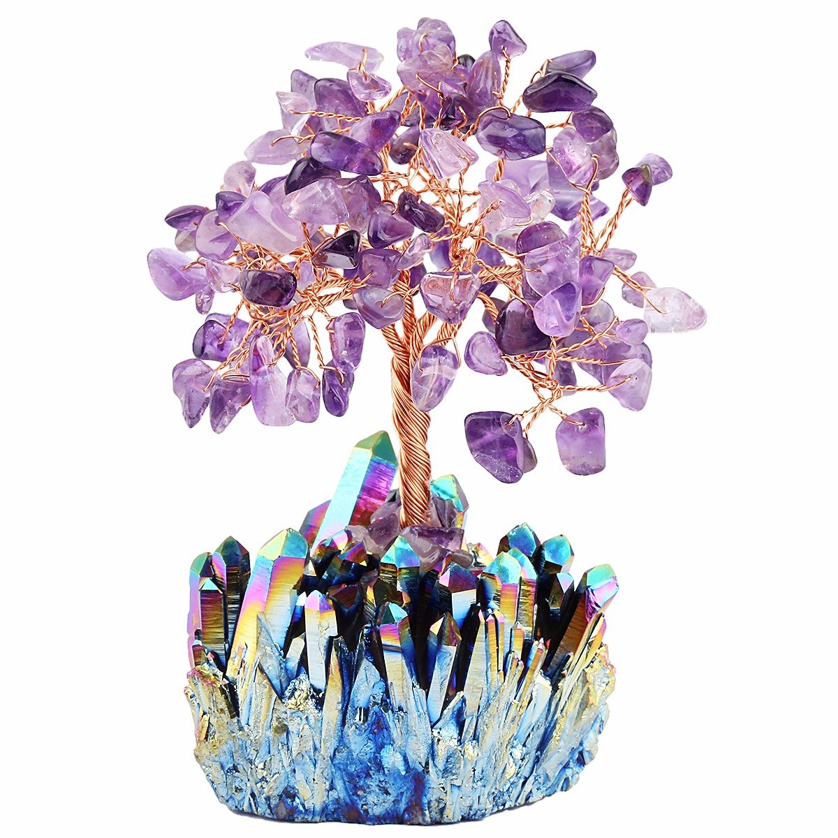 mookaitedecor Amethyst Crystal Tree, Quartz Cluster Rainbow Titanium