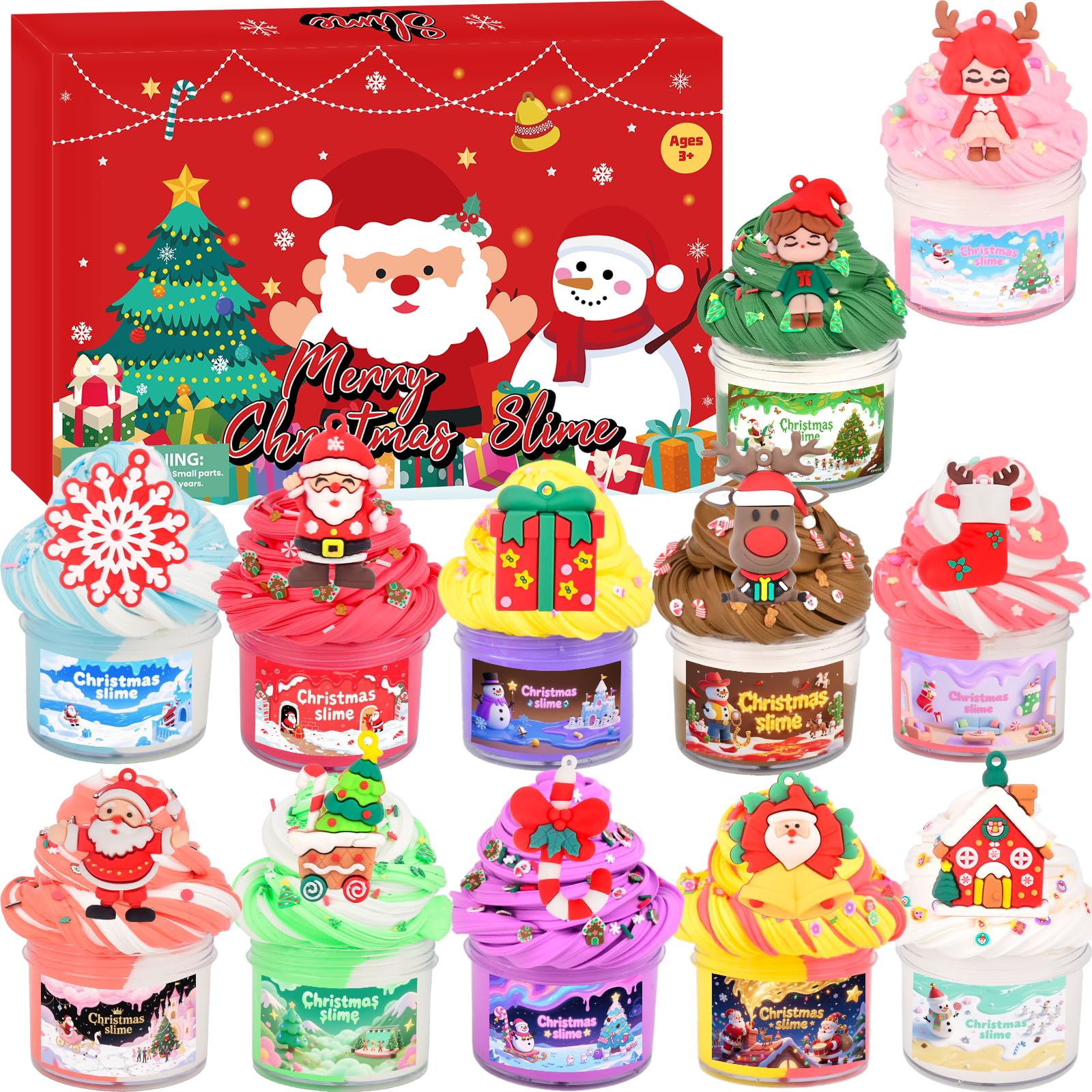 12 Pack Christmas Butter Slime Kit, Christmas Stocking Fillers for Kids, Party Favors, Goodie Bag Stuffers, Classroom Rewards, Slime Making Kit for Teens Kids Girls Boys Ages 4 5 6 7 8 9 10 11 12