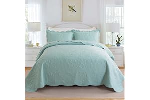 HoneiLife Quilt Set Queen Size - 3 Pieces Queen Quilt Bedding Set Microfiber Quilt sets Lightweight Bedspreads Reversible Coverlets Retro Bed Cover Floral Bedding Set All Season Quilts-Silt Green