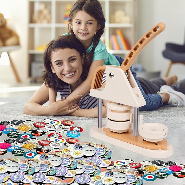 BUTTON MAKER MACHINE,2.25INCH 100PCS PIN BADGE PRESS MACHINE BOTTOM COVERS WITH 100PCS CLEAR FILM & BUTTON PARTS & CIRCLE CUTTER, IDEAL DIY KIT FOR KIDS