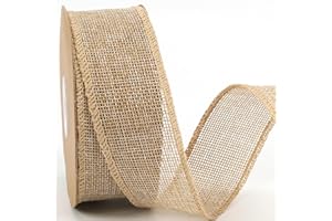 LaRibbons Burlap Ribbon Wired Edge, 1-1/2 Inch x 12 Yards, Natural Burlap Ribbon for Wreath, Bows, Gift Wrapping, Christmas Tree Decoration