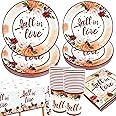 Zhynice Fall in Love Bridal Shower Decorations 121 Pcs Fall Wedding Disposable Dinnerware Autumn Floral Pumpkin Plates and Napkins Cups Tablecloth for Fall Theme Wedding Engagement Supplies 30 Guest